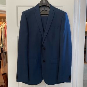 ASOS Blue/Black 100% Wool Suit: Jacket 38” Long Slim and Trousers 34” Extra Long